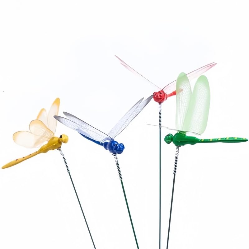 XIZHI dragonfly stake green in pot brightens greenery with gentle sway.