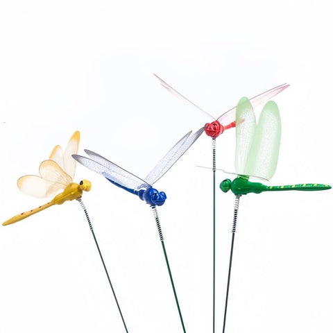 XIZHI dragonfly stake green in pot brightens greenery with gentle sway.