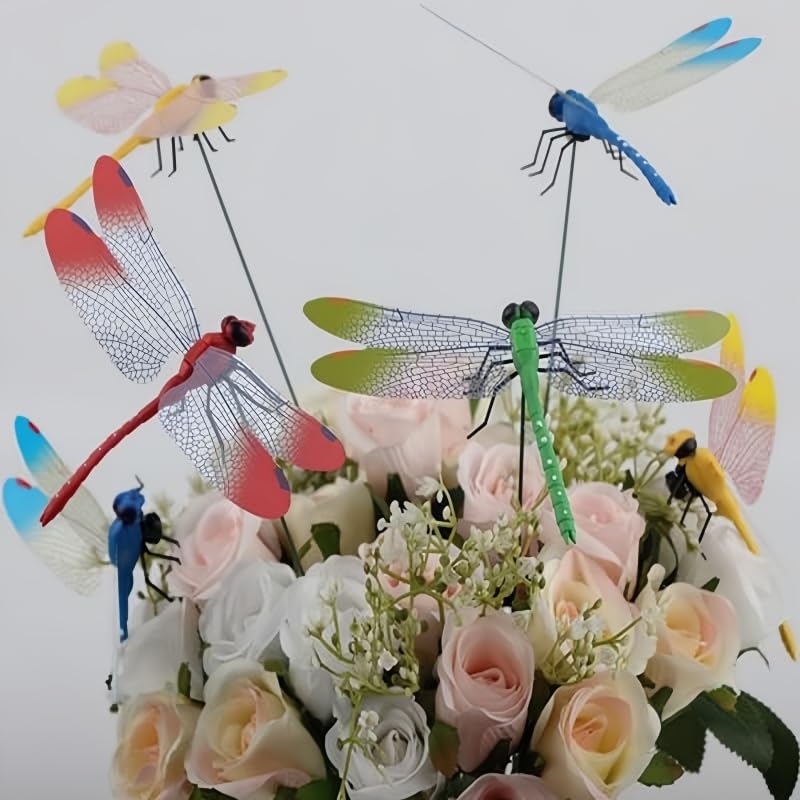 XIZHI dragonfly stake in planter demonstrates wind-friendly movement.