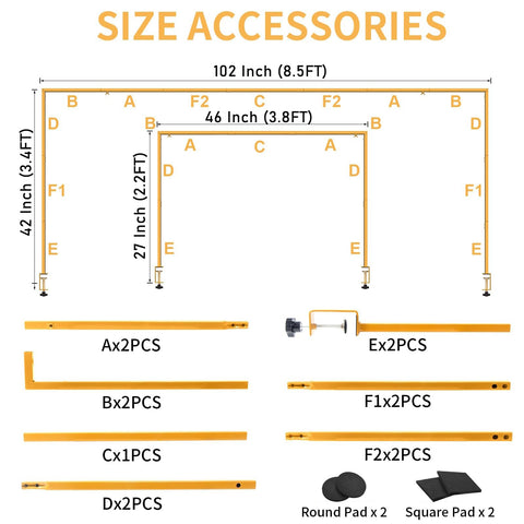 XJar adjustable table arch showing 27-42 inch height for versatile layouts.