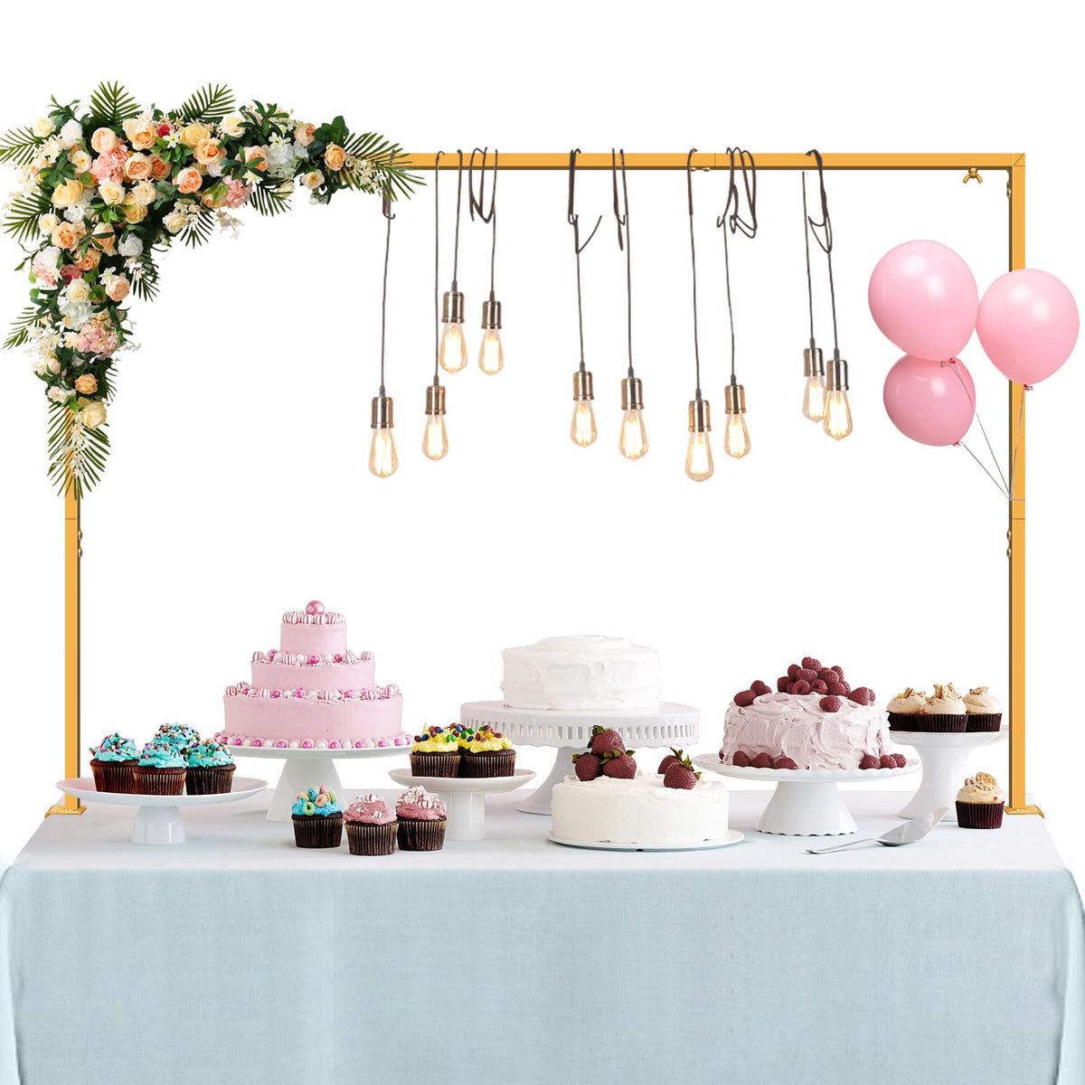 XJar over-the-table rod stand with clamps showing a stable gold arch backdrop.