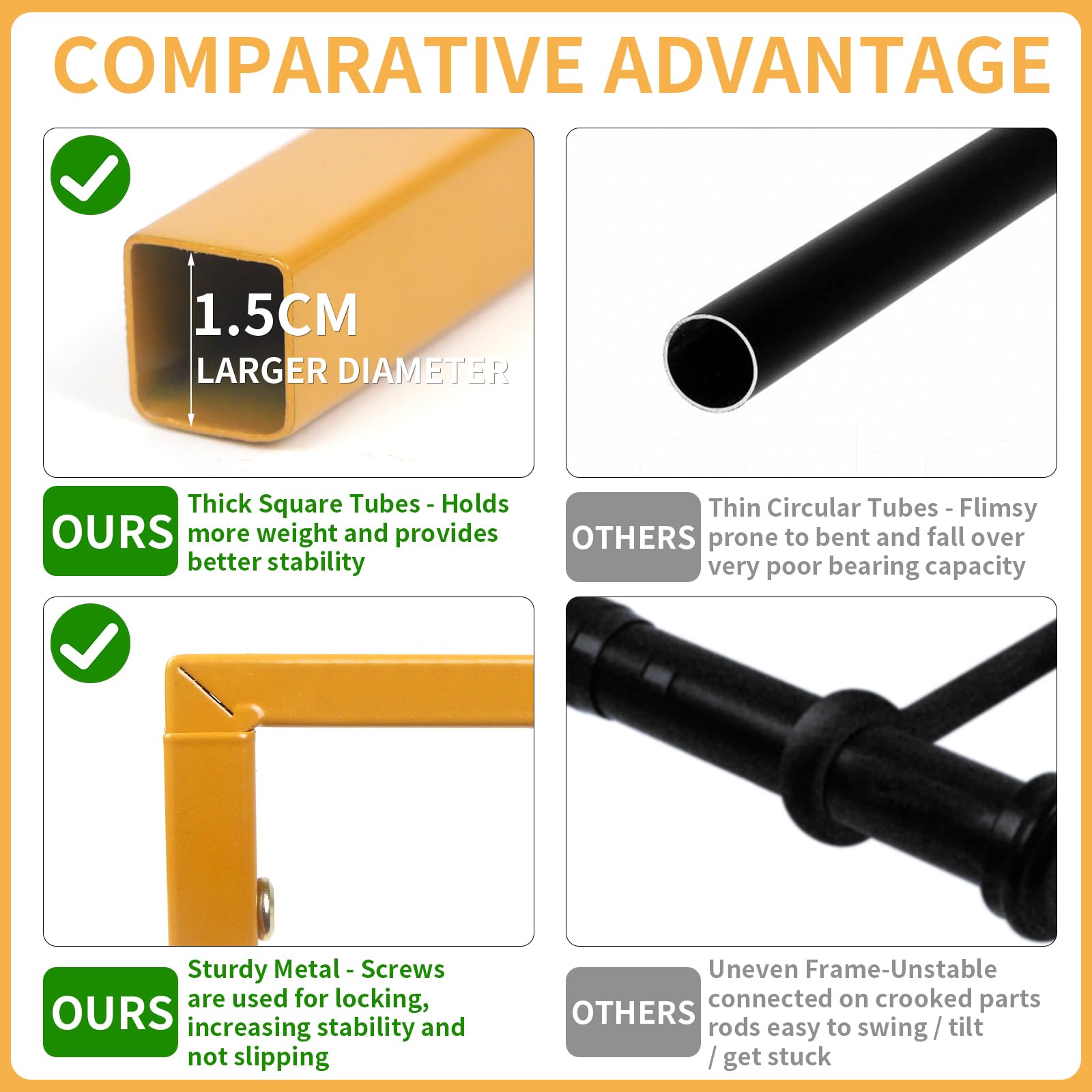 XJar sturdy square metal tubes emphasizing durability for indoor or outdoor displays.