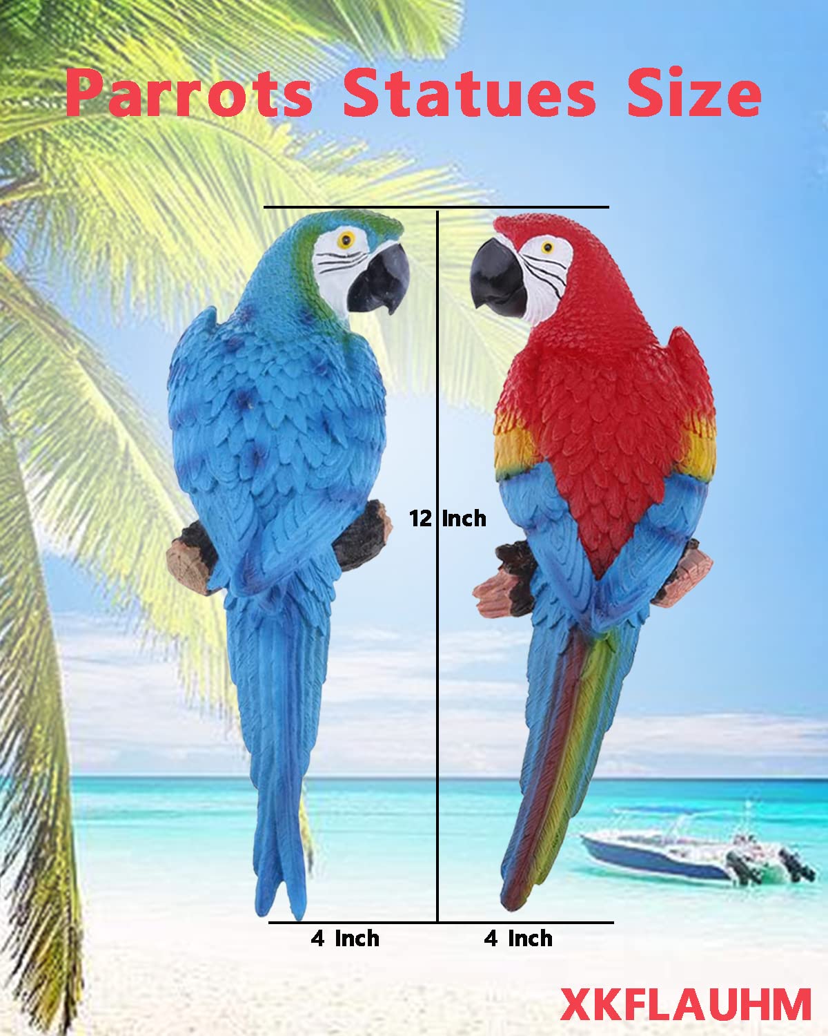 XKFLAUHM blue-red parrot figurine brightens patios