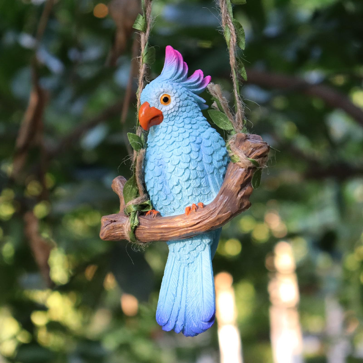 XKFLAUHM hanging parrot decor blue adds tropical garden charm
