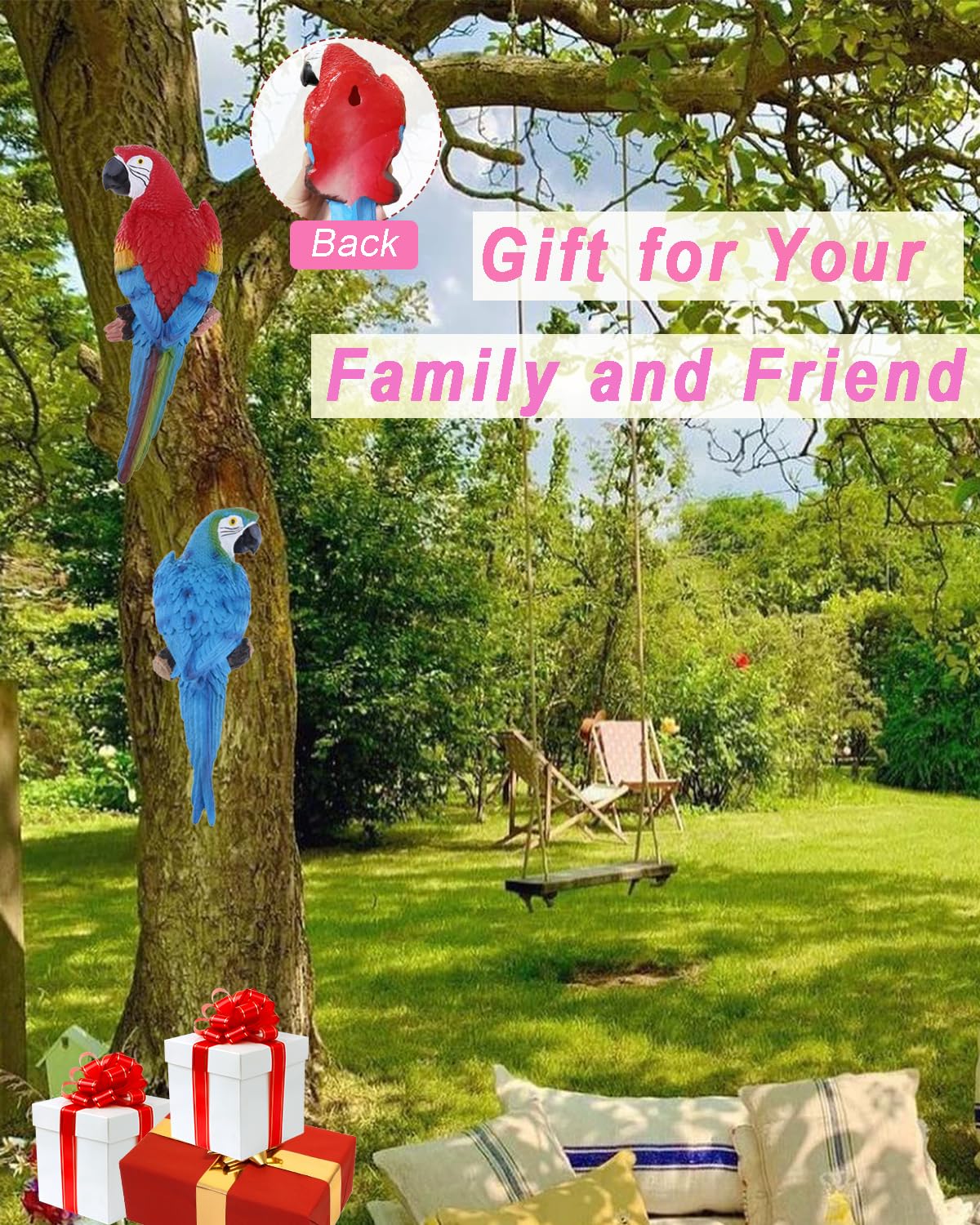 XKFLAUHM large parrot sculpture offers durable garden accent
