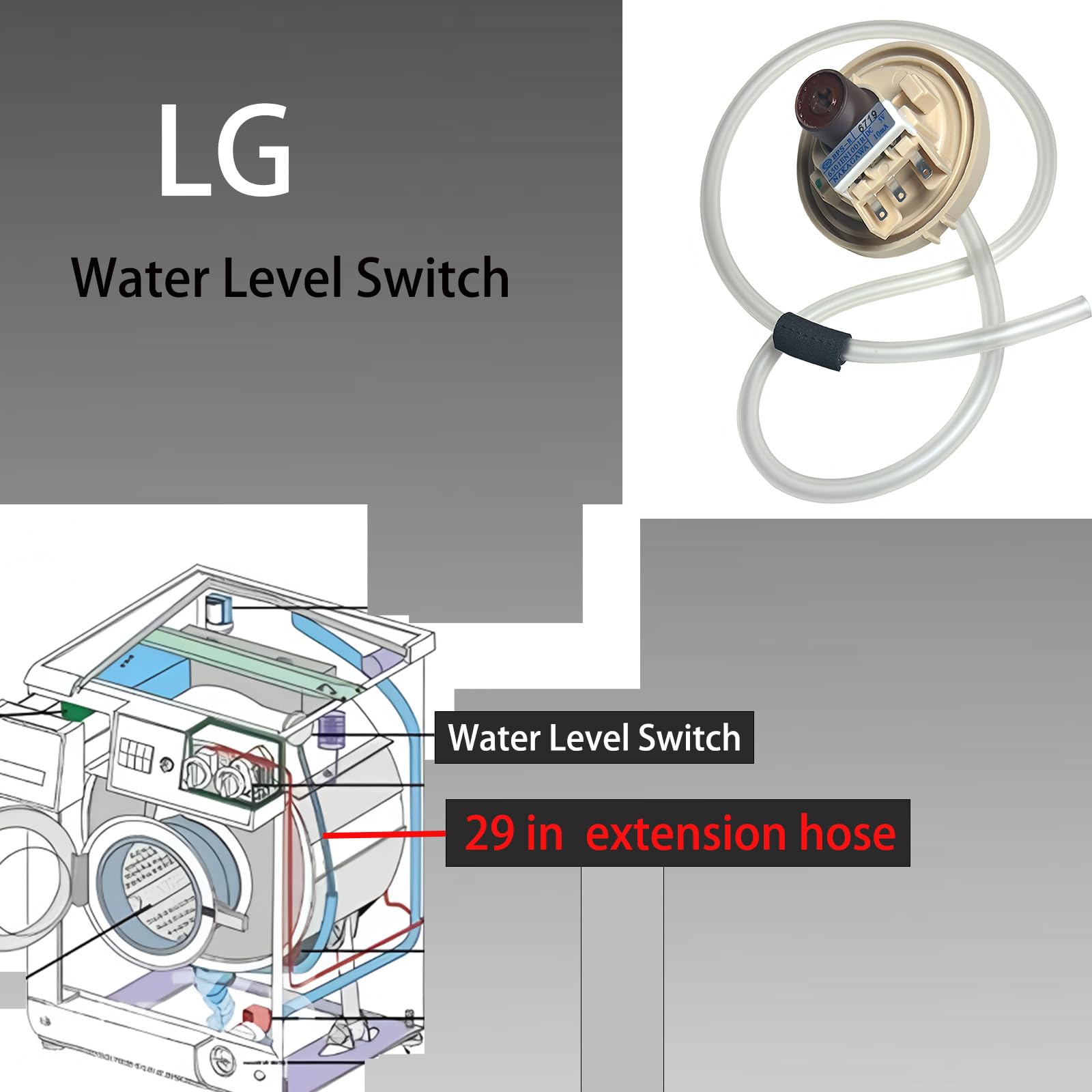 XKNDLLING 29-inch hose extension kit enhances installer flexibility.