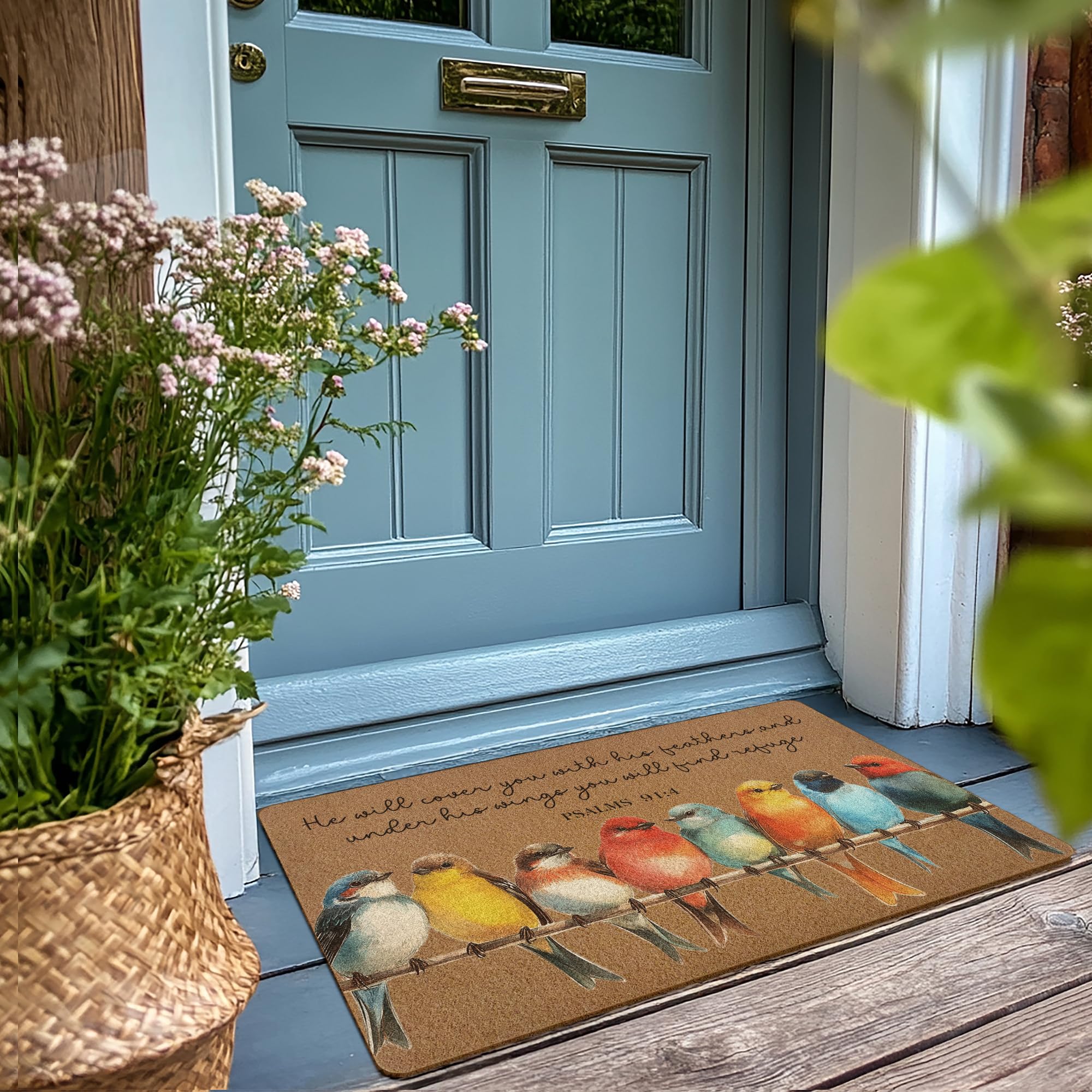 XLDLIOO Bible verse welcome front door mat adds spiritual charm and practical dirt control.