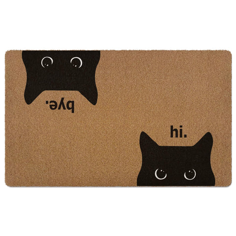XLDLIOO Black Cat Door Mat front view showing textured surface that traps dirt at the entry.