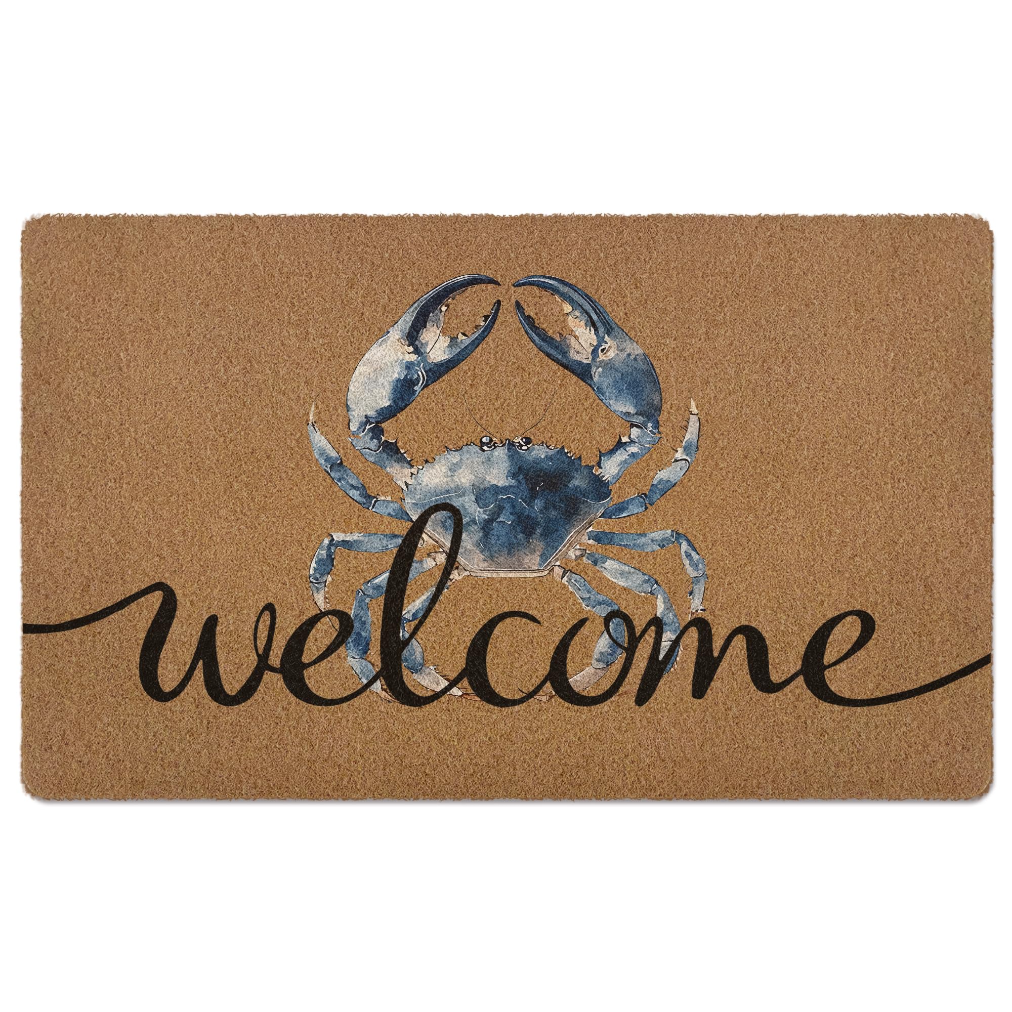 XLDLIOO Blue Crab Welcome Doormat front view for indoor and outdoor entryways.