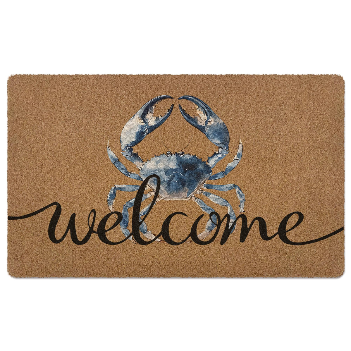 XLDLIOO Blue Crab Welcome Doormat front view for indoor and outdoor entryways.