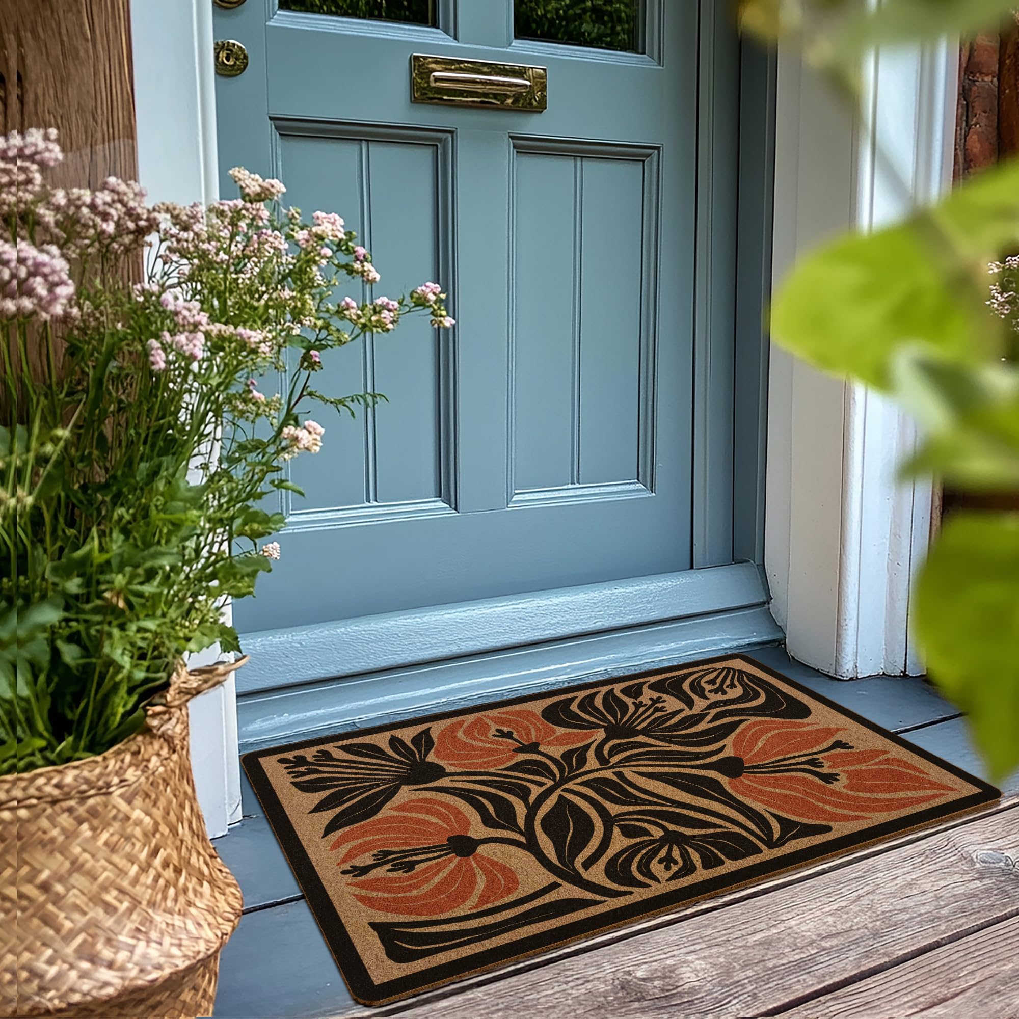 XLDLIOO boho doormat abstract black flowers elevates entryway style.