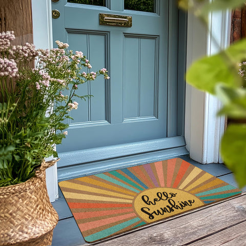 XLDLIOO Boho Sunshine Door Mat captures dirt and moisture to help keep floors cleaner.
