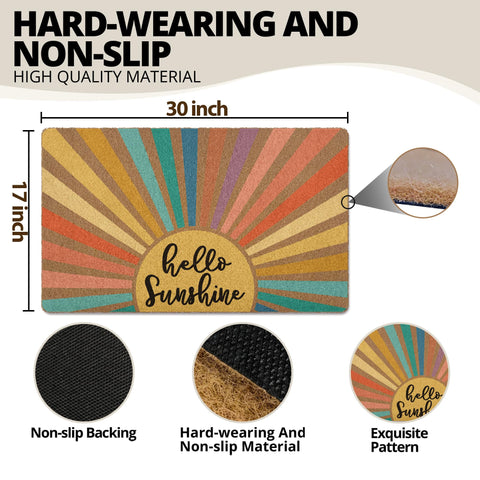 XLDLIOO Boho Sunshine Door Mat features a textured rubber backing to stay in place.