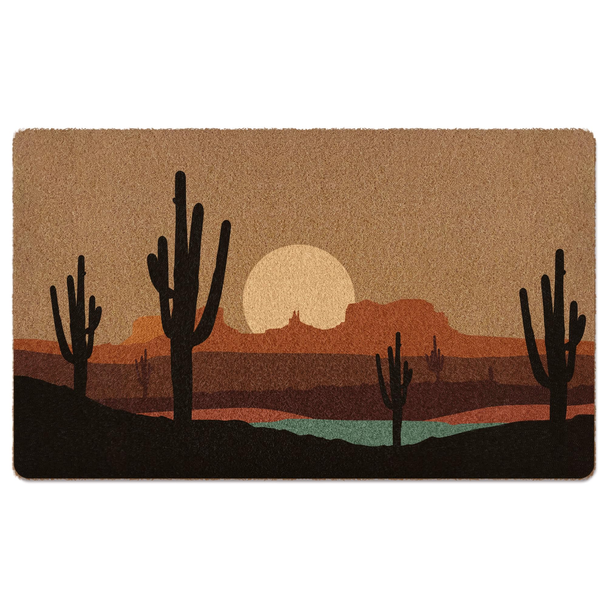 XLDLIOO boho western cactus door mat with desert landscape design welcomes guests at entry