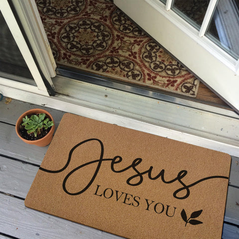 XLDLIOO Christian Jesus Loves You doormat dirt trap helps keep floors cleaner