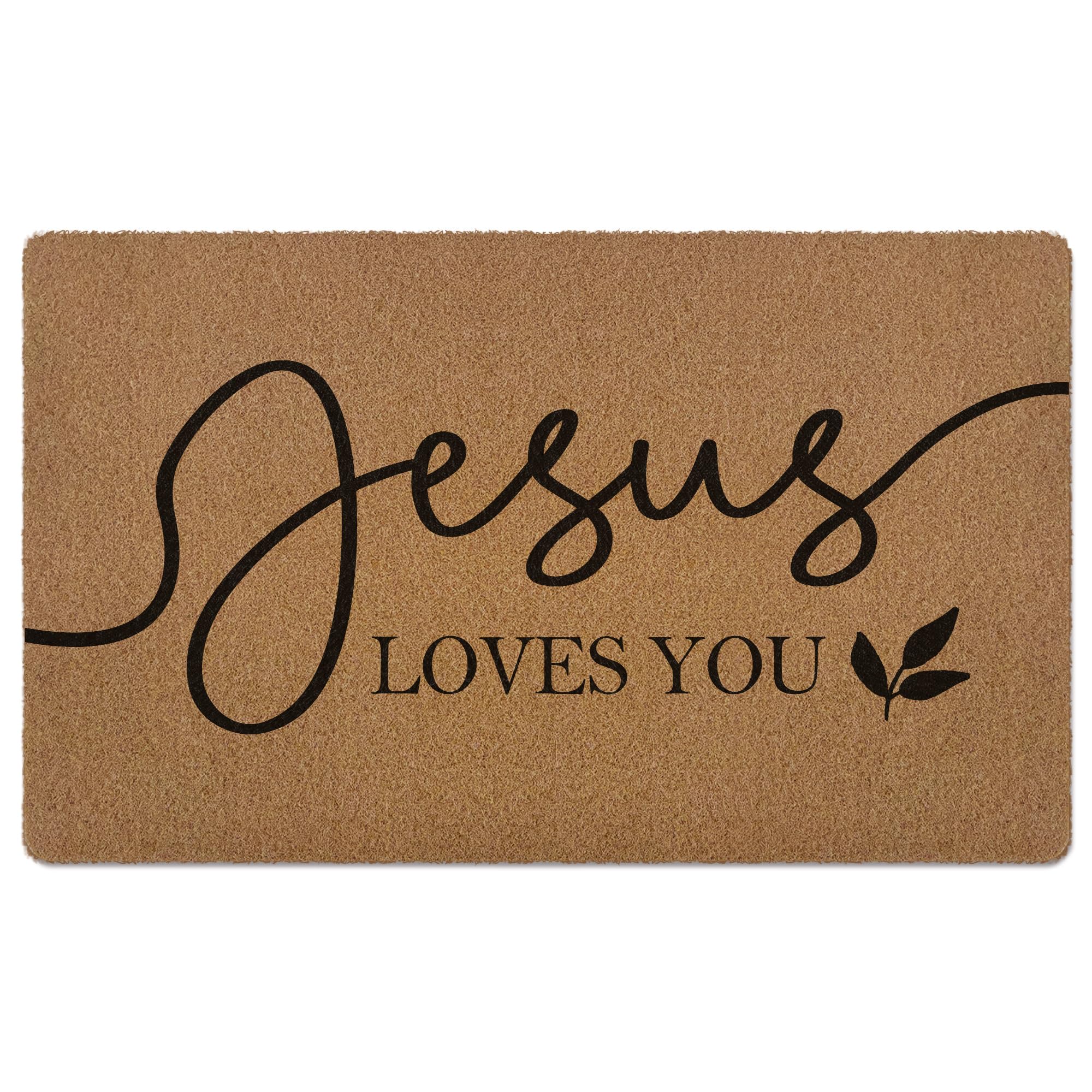 XLDLIOO Christian Jesus Loves You doormat pattern closeup for a welcoming design