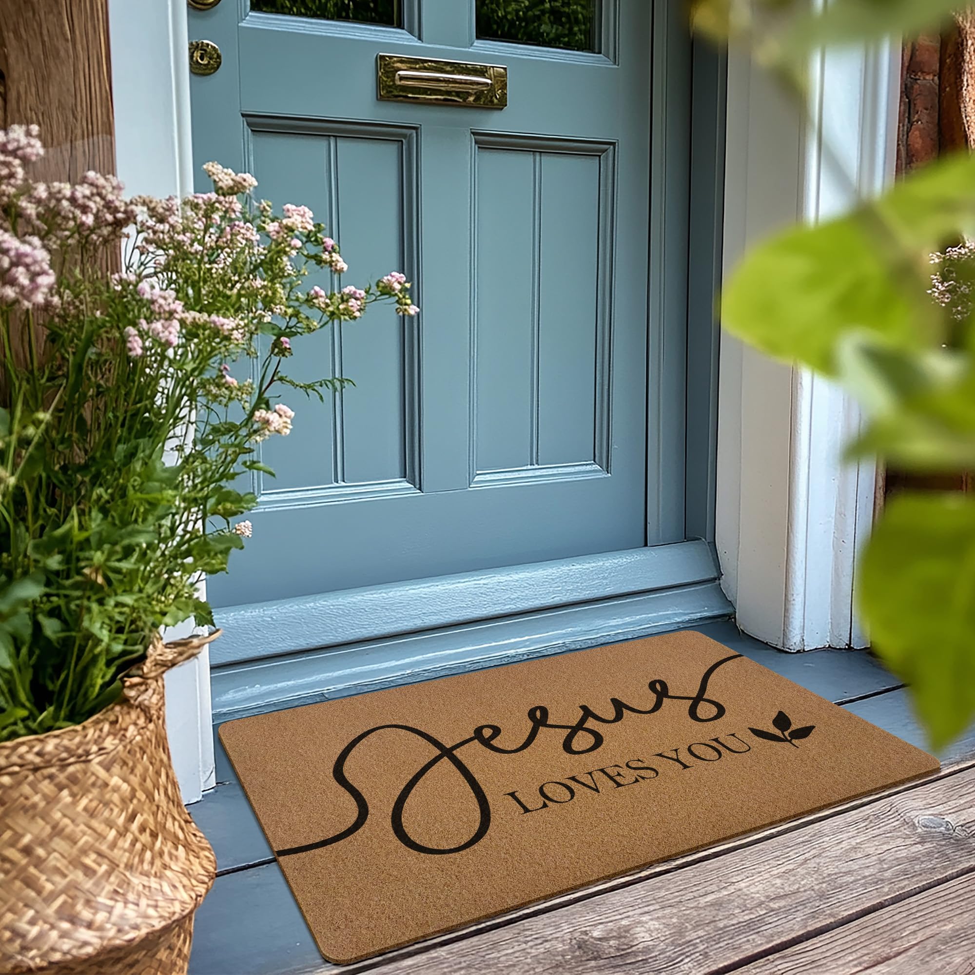 XLDLIOO Christian Jesus Loves You doormat rustic texture ideal for outdoor and indoor use