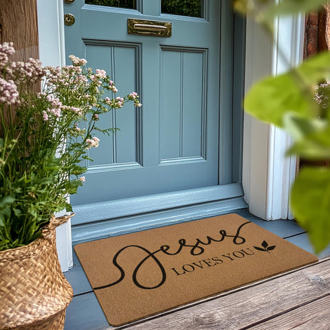 XLDLIOO Christian Jesus Loves You doormat rustic texture ideal for outdoor and indoor use