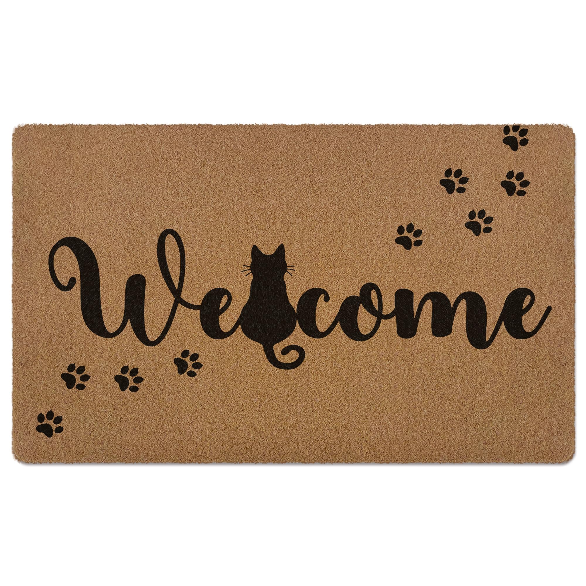 XLDLIOO cute black cat paws door mat with welcoming pattern catching dirt at entry