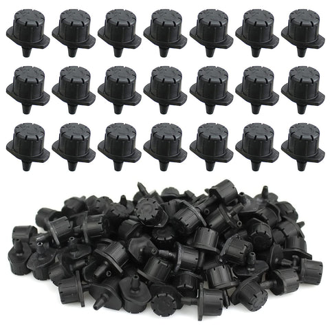 Xloey drip emitter close-up with rotatable cap for adjustable flow.