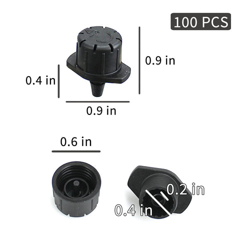 Xloey emitter with 4 mm and 7 mm tubing compatibility.