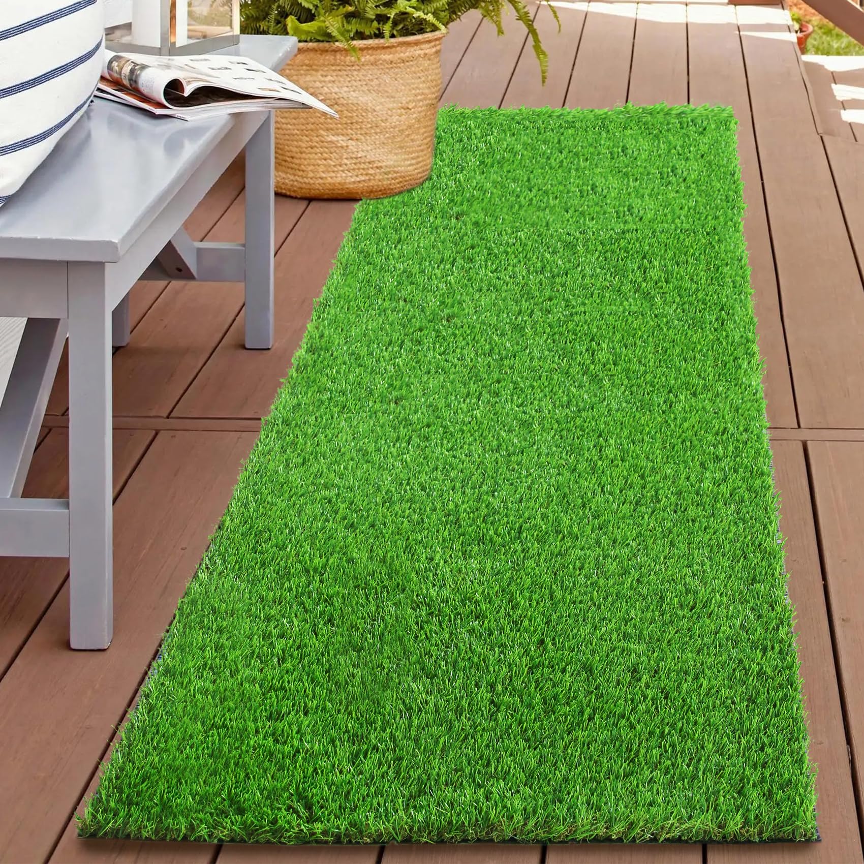 XLX TURF 2x6ft runner rug center view, lush pet-friendly grass for outdoor spaces.