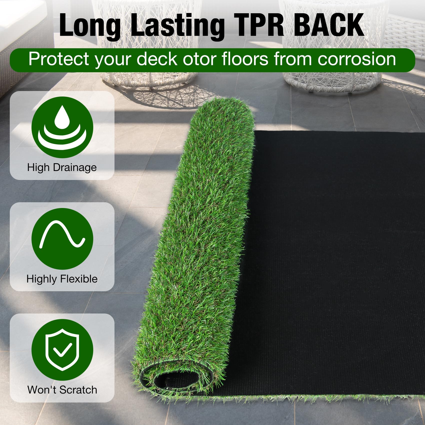 XLX TURF waterproof surface stands up to weather.