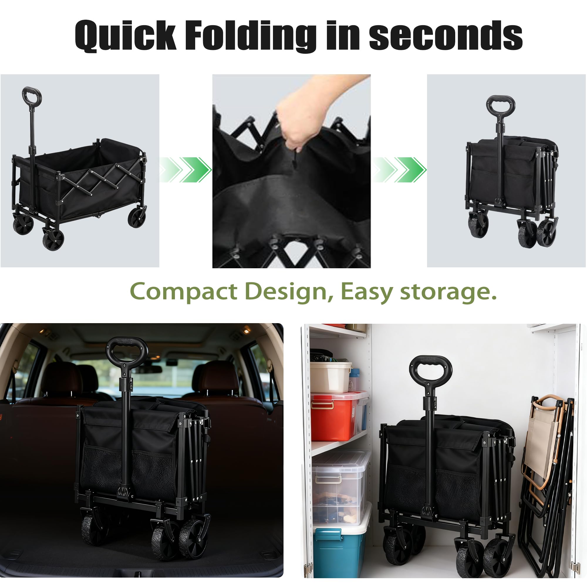 XMT 100L folding wagon 600D Oxford cloth resists tears and cleans easily.