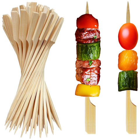 XMZY bamboo skewers with flat paddle end offering stable serving for appetizers