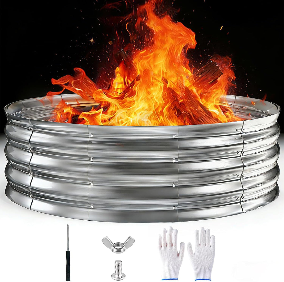 XOHUYD 48-inch fire pit ring shows durability for long outdoor fires.