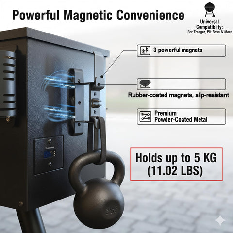 XOIEPZE strong magnet cord holder provides secure attachment for grilling setups.