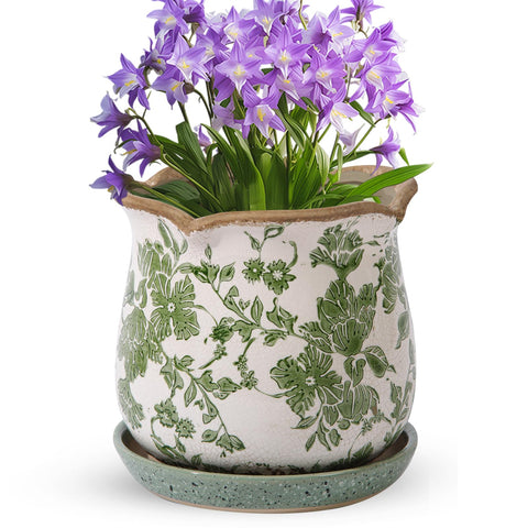 Xoogifae ceramic planter with ice crack glaze for stylish indoor display.