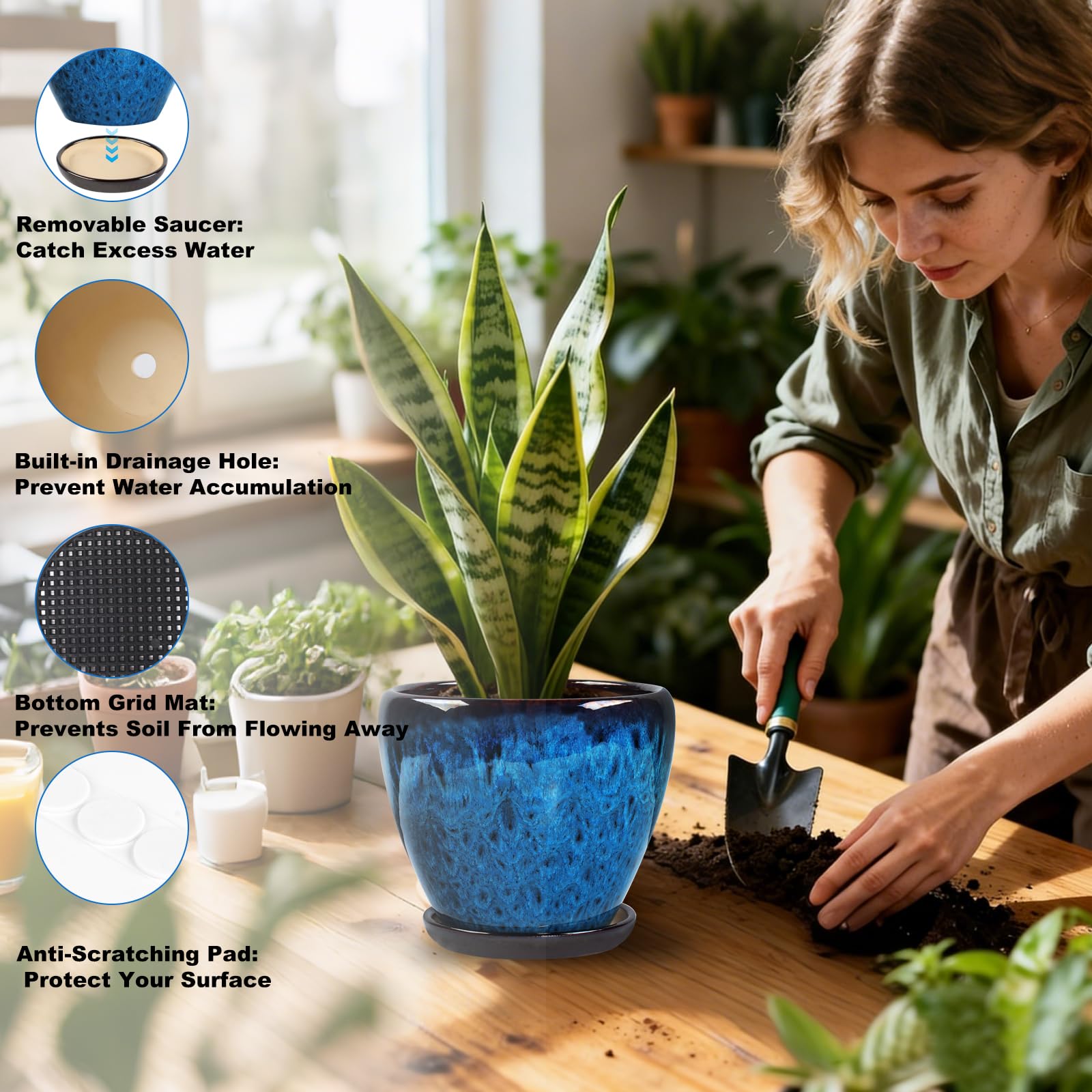Xoogifae durable ceramic planter ideal for herbs and succulents.