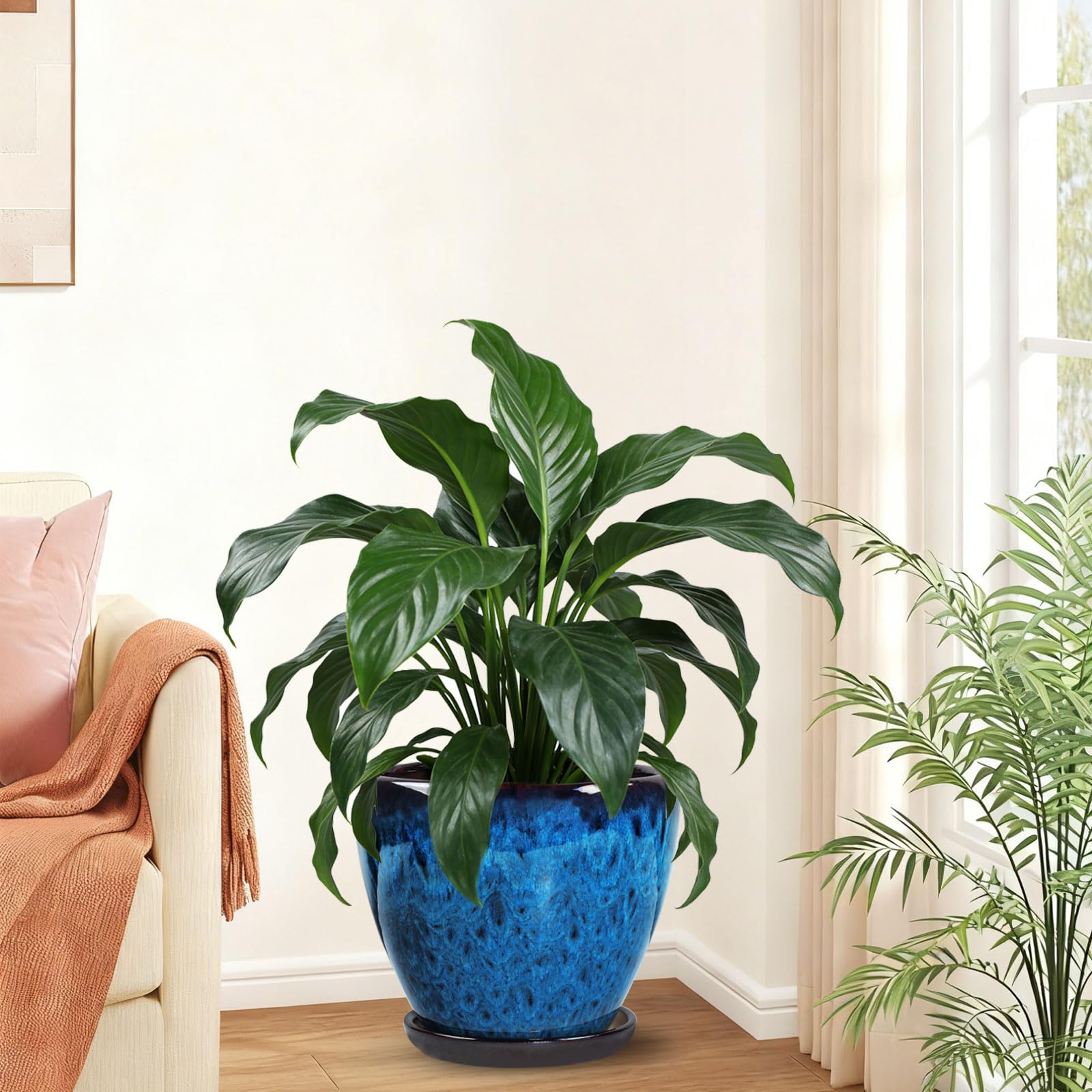 Xoogifae indoor-outdoor ceramic pot with glaze finish resists fading.