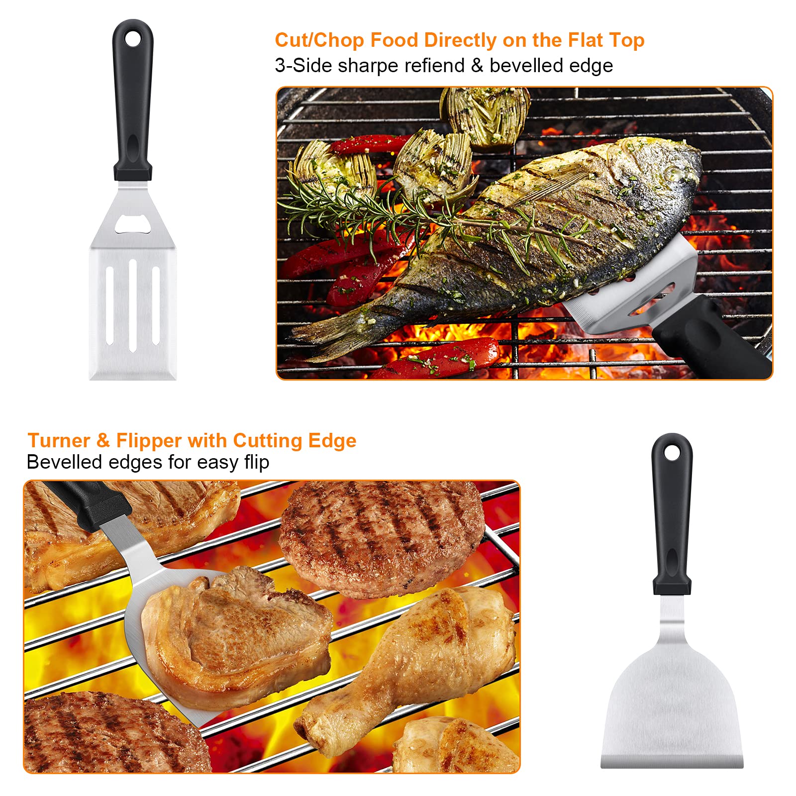 XOOHP bevel turner for even searing on a flat top