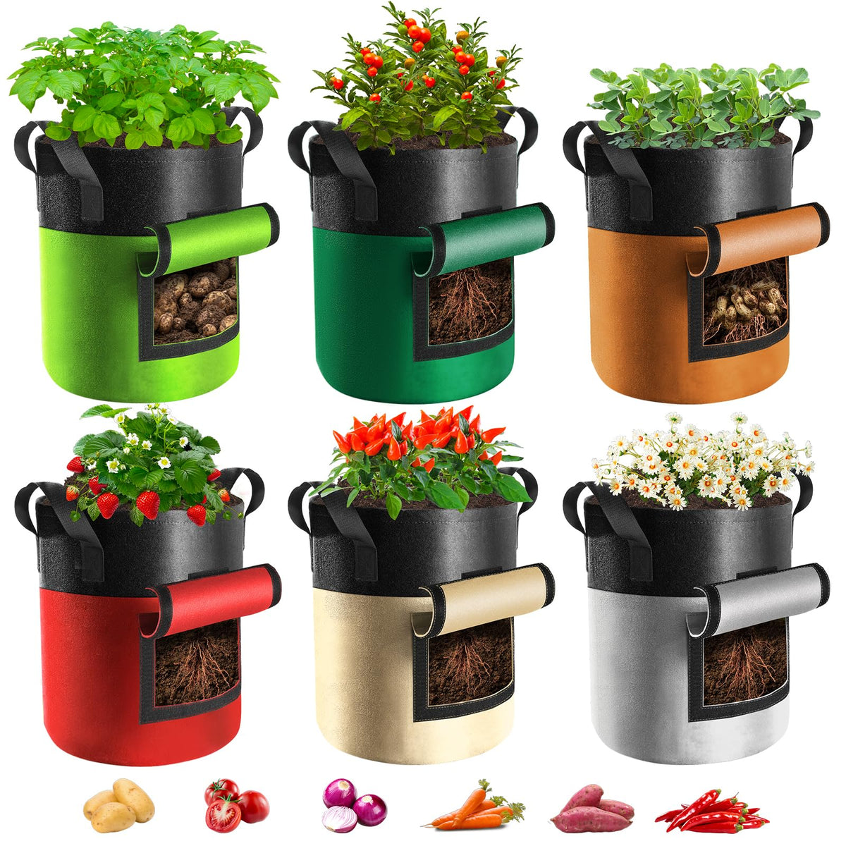 Xpatee 6-pack potato grow bags with harvest window for clean, easy patio harvests.
