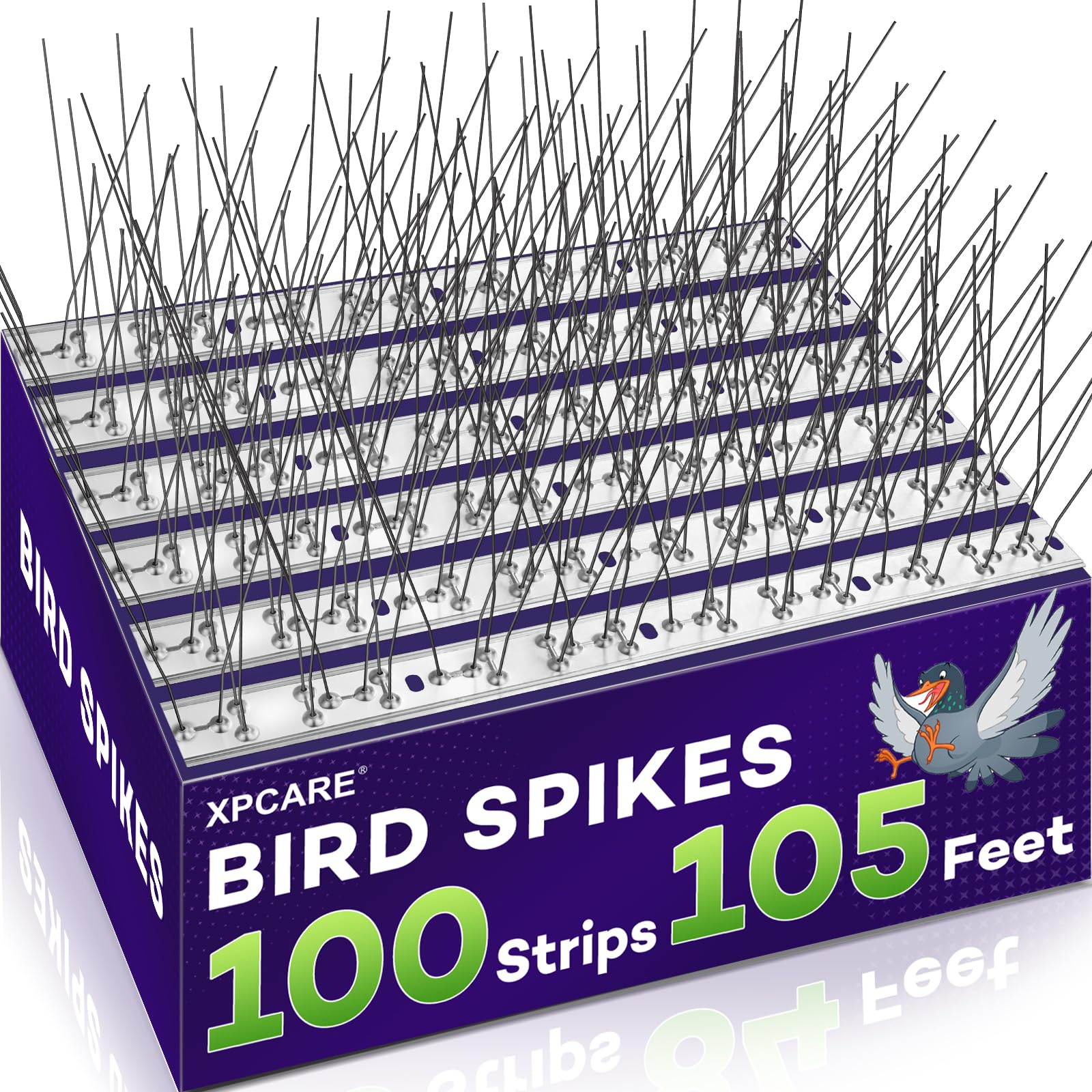 XPCARE bird spikes protecting roof edge from birds and droppings.