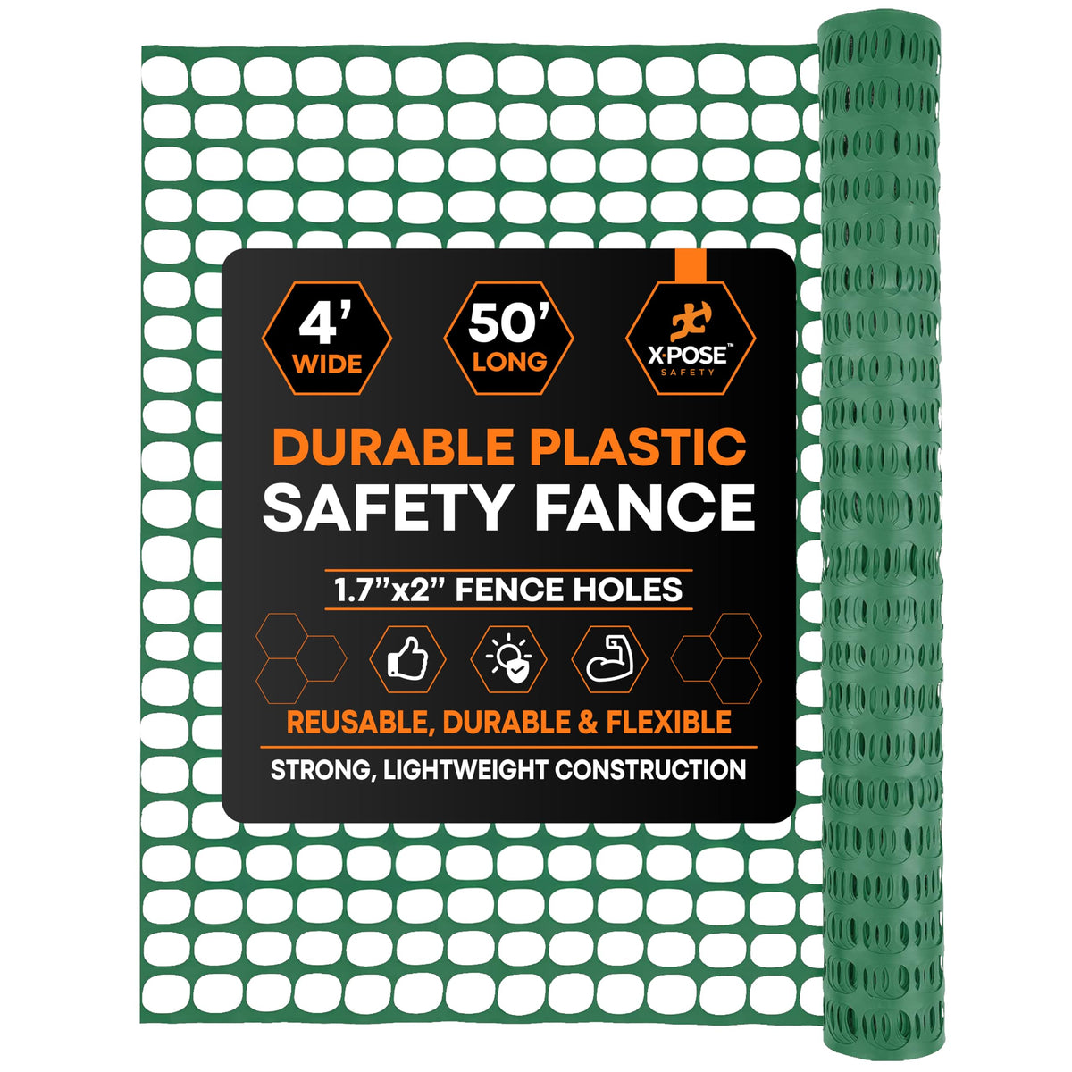 Xpose Safety plastic mesh fence in green provides a durable, reusable barrier.