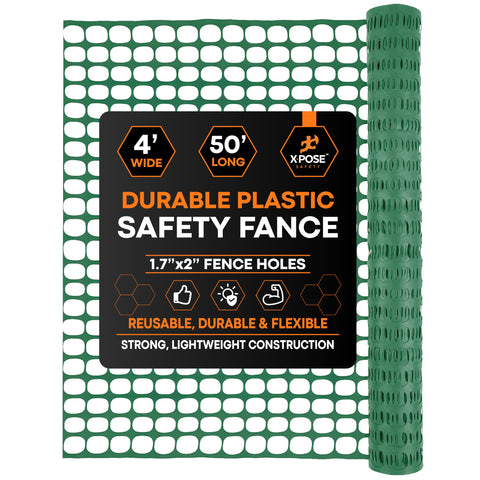 Xpose Safety plastic mesh fence in green provides a durable, reusable barrier.