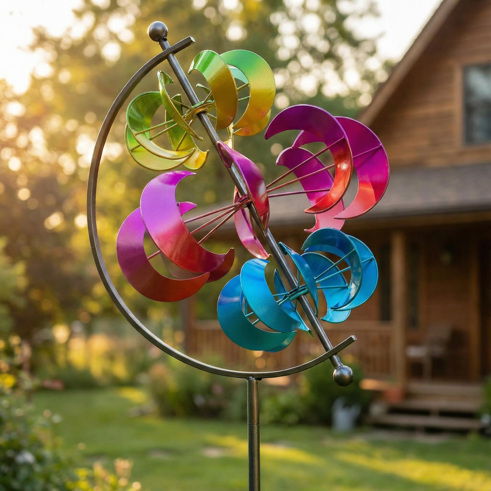 XPSCOCO large kinetic wind spinner outdoor metal with gradient colors for focal garden art