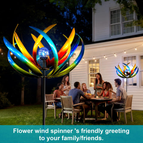 XPSCOCO solar tulip wind spinner brightens patios and pathways.