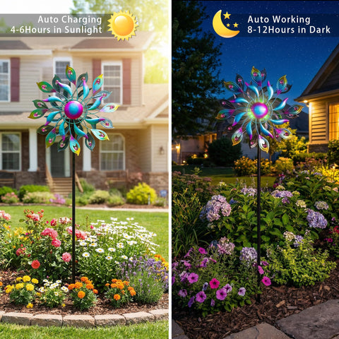 XPSCOCO crackle glass globe glows with color-changing LEDs at dusk