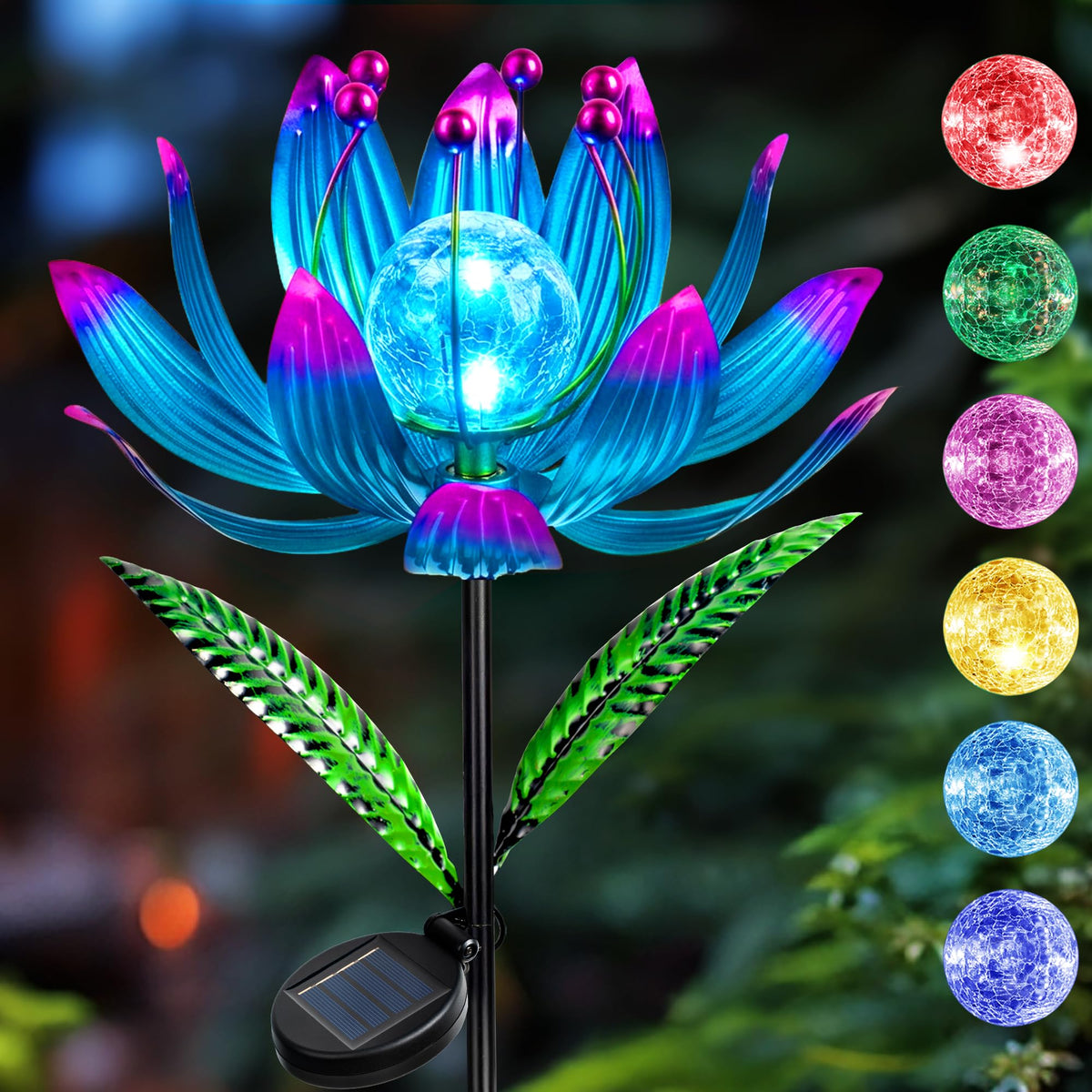 XPSCOCO Solar Wind Spinner with crackle glass light for vibrant nighttime ambiance.