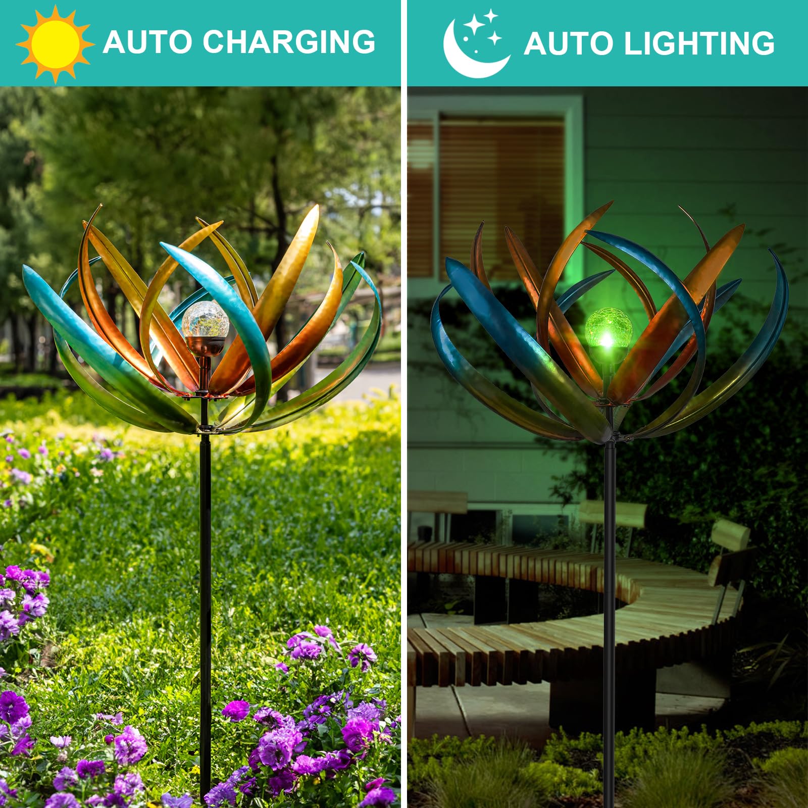 XPSCOCO tulip flower sculpture spins softly in garden breeze.