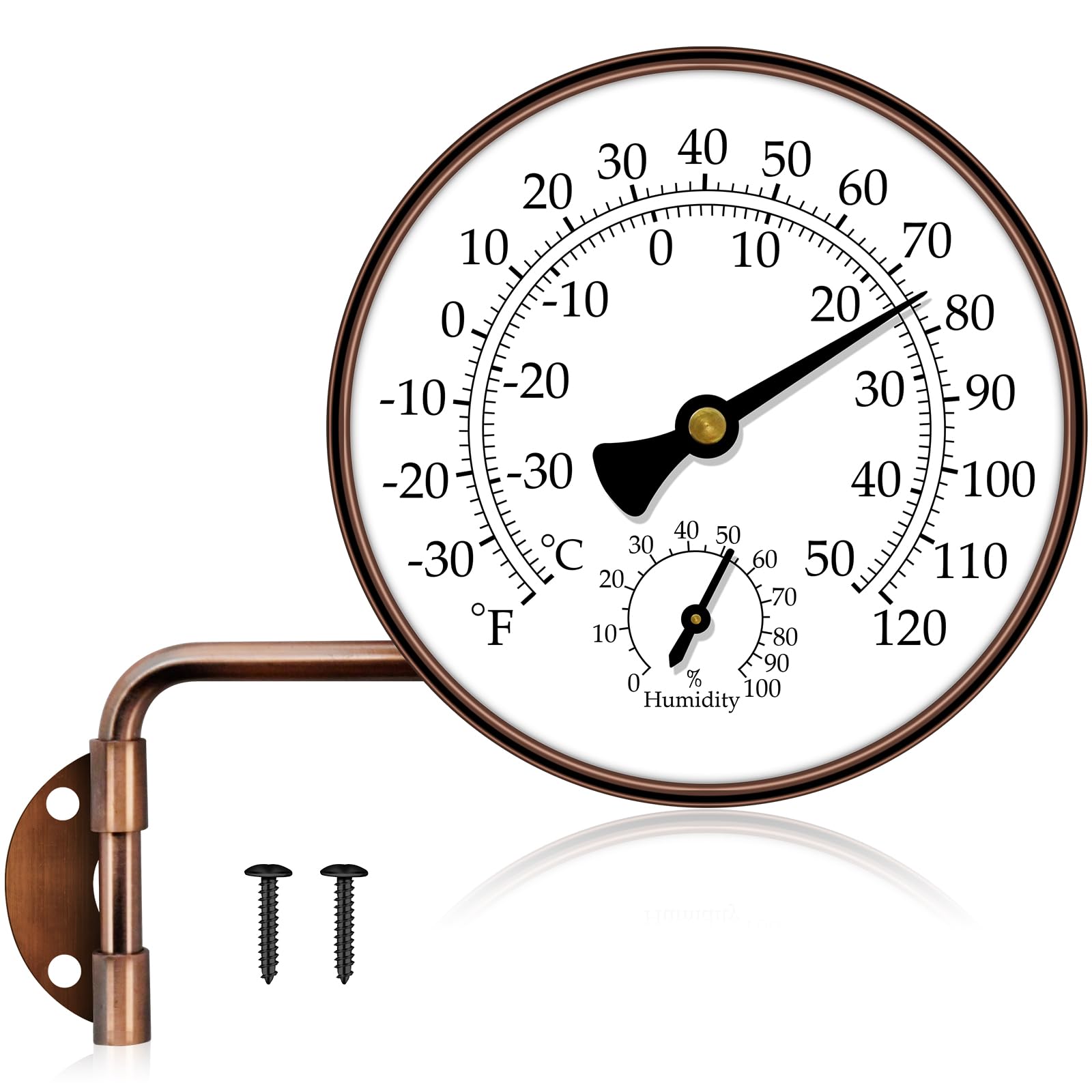 Xqiang brass outdoor thermometer dial shows quick temperature readings for patios