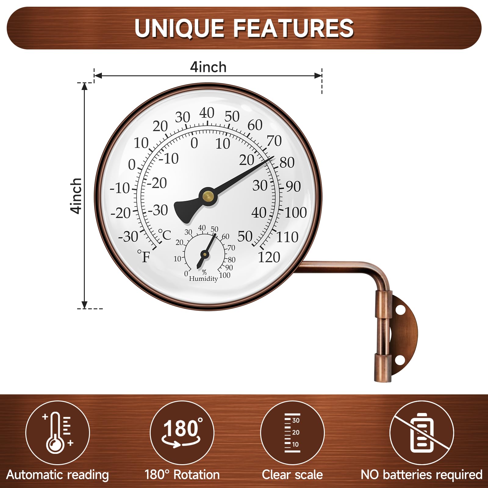 Xqiang brass outdoor thermometer humidity scale displays humidity levels for greenhouse care