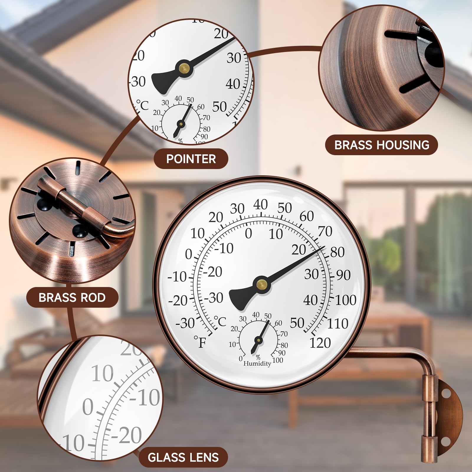 Xqiang brass window-mount thermometer lets you check temperature at a glance