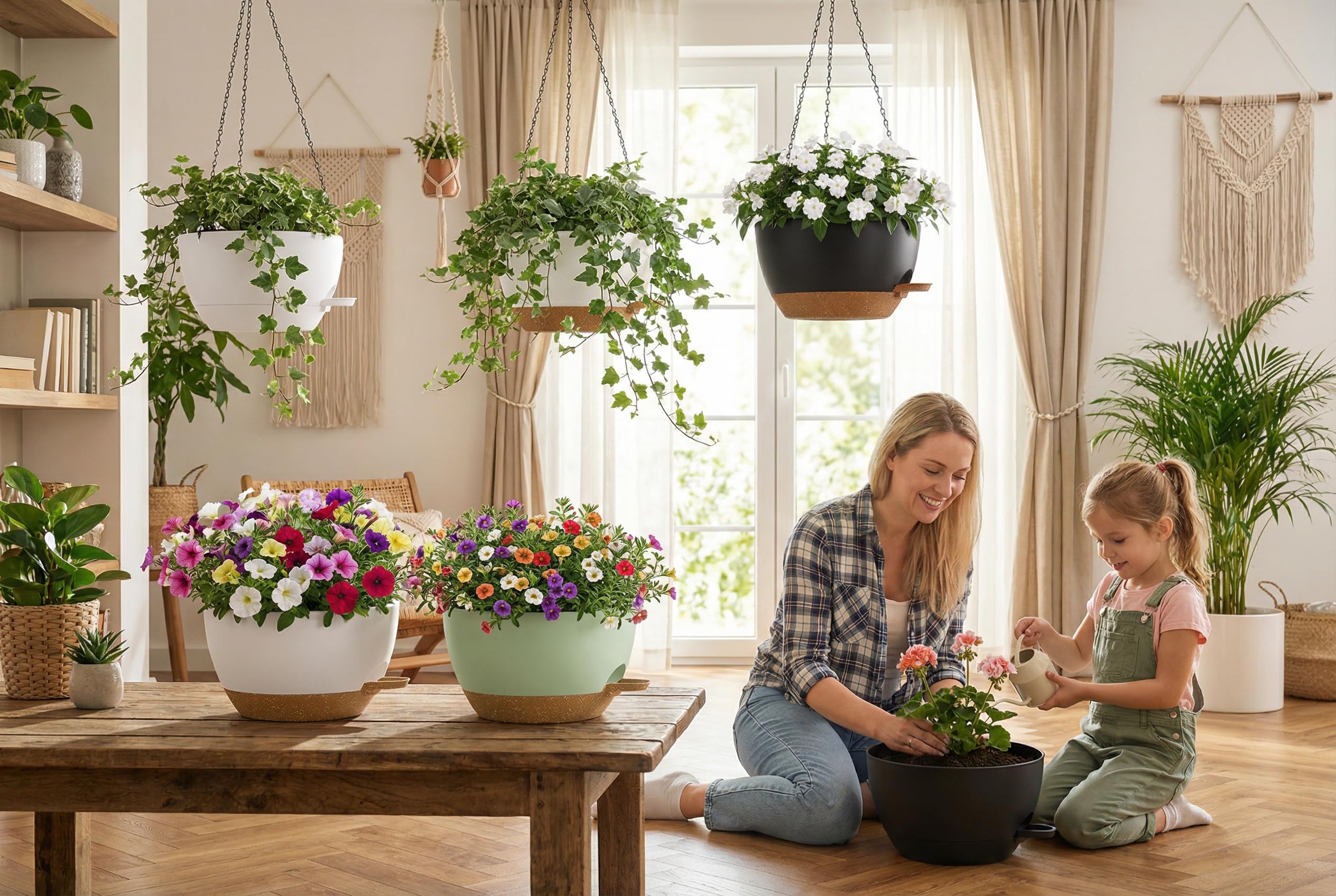 XQSHPDM hanging planter assembly showing easy tool-free setup