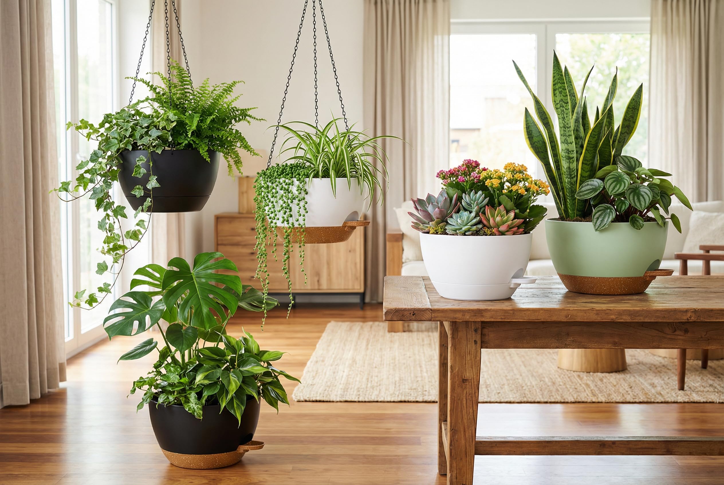 XQSHPDM hanging planter green-brown shade adds natural accent indoors