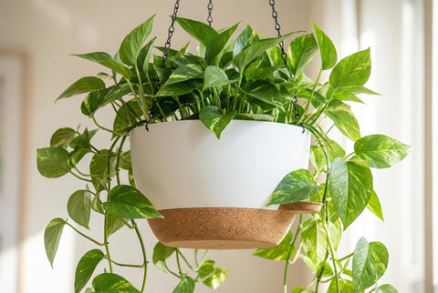 XQSHPDM hanging planter white-brown finish pairs with farmhouse or minimal decor